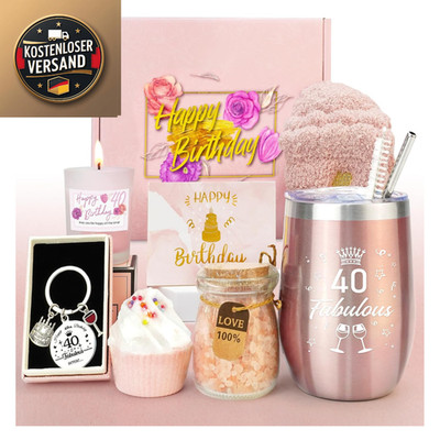 40. Geburtstag Geschenkset für Frau mit Kerze, Badbomben, MUG
