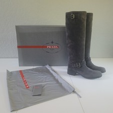 PRADA Tall Gray Riding Boots Suede, Scamosciato Size 37 US 7 3W5616
