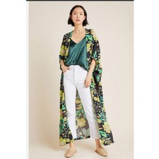 Anthropologie Bel Kazan Priscilla Duster Kimono Caftan Floral Print Green OS