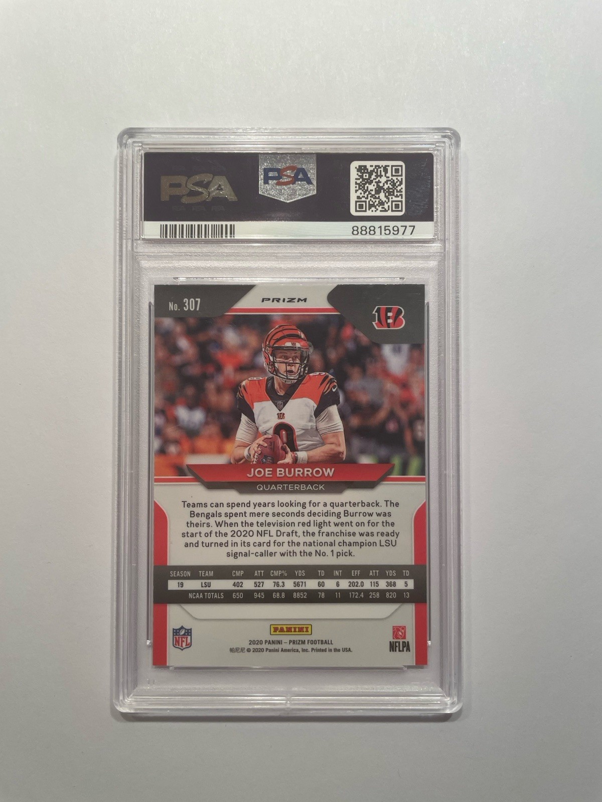 2020 Prizm - Red White Blue - Joe Burrow #307 - Rookie RC -- PSA 10 view 2