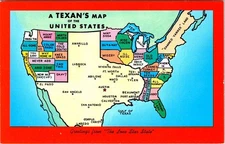 MAPS, Oversized TEXAS Map of the United States Chrome Postcard