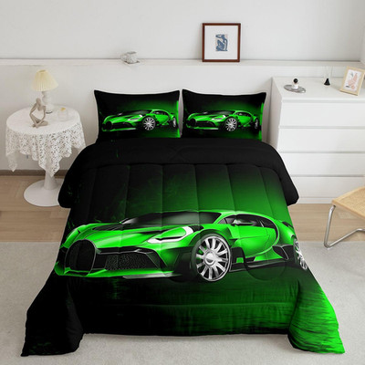 Feelyou Sports Car Comforter Green Race Car Comforter Set For Kids Boys Girls