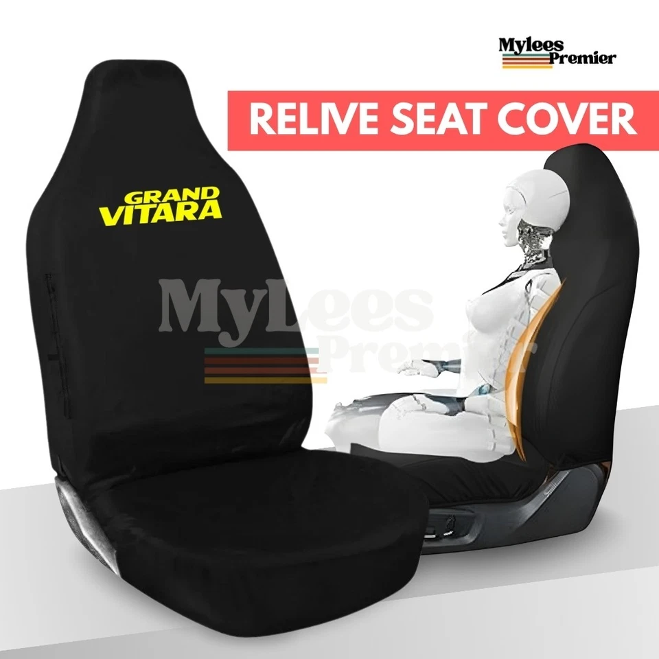 Fundas de asiento negras resistentes impermeables Suzuki Grand Vitara 1+1 - logotipo amarillo Foto 4 de 4