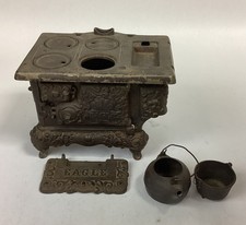 Antique Eagle Cast Iron Toy Stove With 2 Pots - Lancaster Brand - 9x6x6.5  