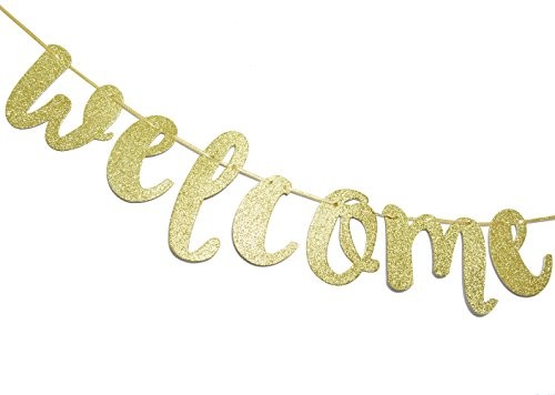 Welcome Back Gold Glitter Hanging Sign Banner- First Day of School, Classroom - Picture 5 of 8