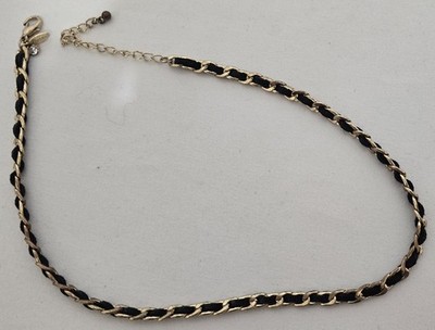 Express Brand, Gold Tone Chain Necklace Wrapped Around Black Clothlike necklace