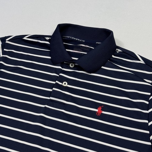 Polo Ralph Lauren Performance Polo Golf Shirt Striped Blue White Boys Large