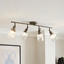 New Industrial Glass Ribbed 4 Light Adjustable Ceiling Spotlight Bar Dimmable