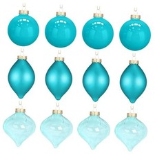 12 Pcs Glass Christmas Ball Ornaments Set 3.15" Hanging Turquoise Green