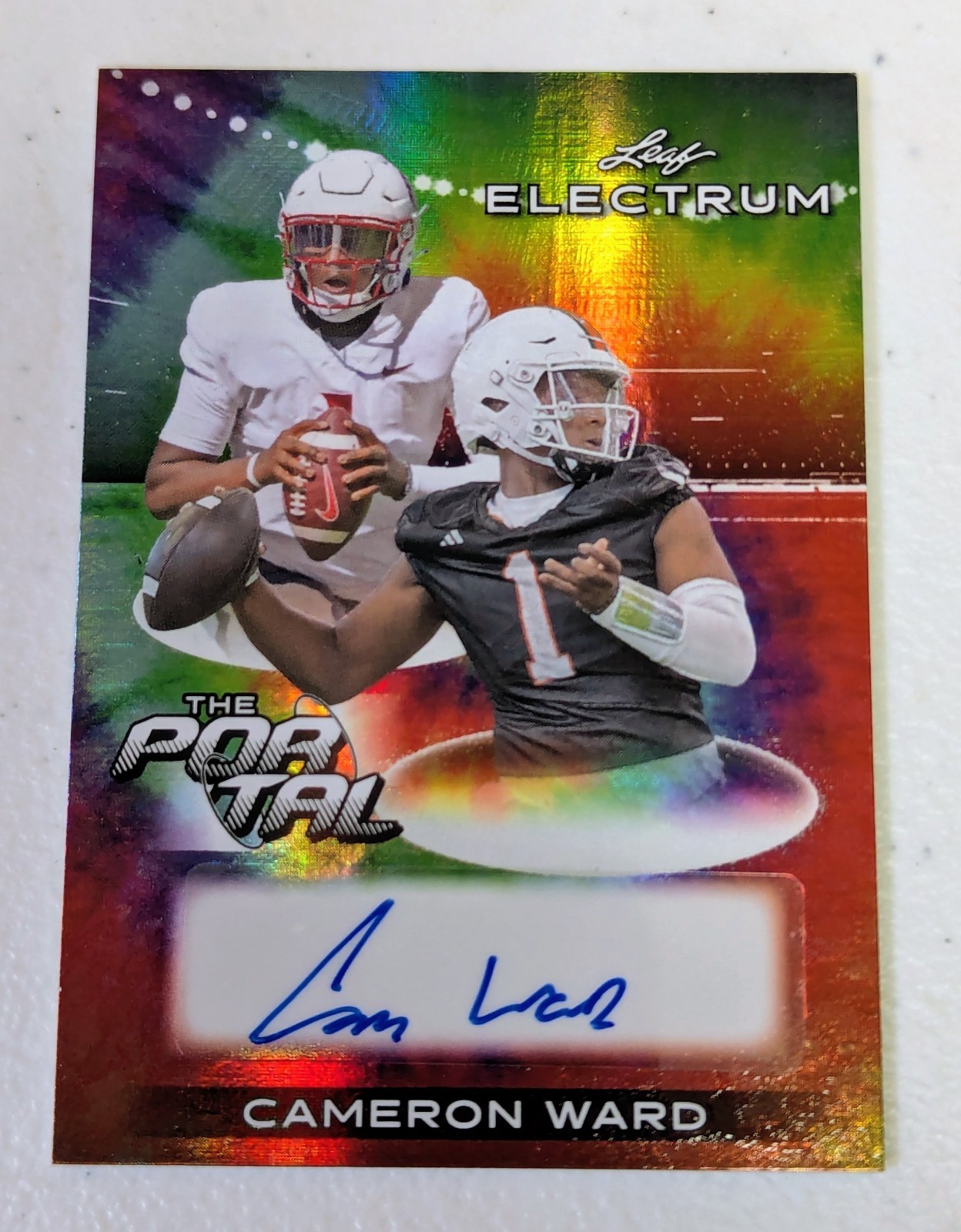 Cam Ward AUTO /25 TIE-DYE ROOKIE SSP The Portal 2024 Leaf Electrum RC #TPA-CW1