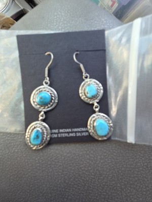 Turquoise Native American Handmade Sterling Silver Dangle Earrings