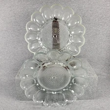Pair 1960s Vintage Indiana Hobnail Clear Glass Deviled Egg Dish Serving Platter