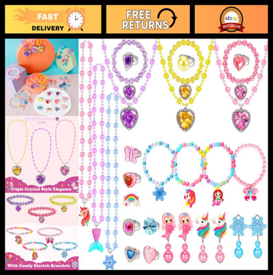 Kids Jewelry Play Set - 29 Pcs Princess Costume Accessories, Unicorn Necklaces,