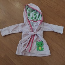Carter's Pink Frog Terrycloth Towel Robe Hooded Baby Girl Sz 0-9 Months