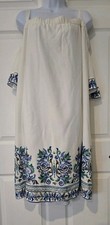 Sandra Darren, Ivory Lined Peasant Shift Dress With Embroidery Sz 18W