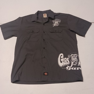 Dickies Gas Monkey Garage Graphic Mens Work Shirt SzL Gray Button Up
