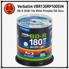 Verbatim VBR130RP100SV4 BD-R 25GB 1-6x White Printable 100 Discs