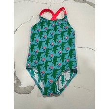 Boden Girls Alligator Floral One Piece Swimsuit Turquoise Pink 4-5Y