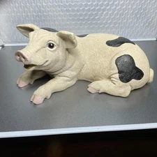 Pig Figurine With Black Spots Lifelike Design Farmhouse Decor Co