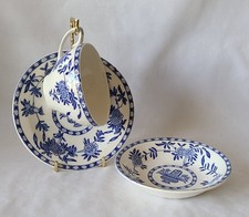 Wood & Sons Delph Cup & Saucer with Dessert Bowl Blue & White 3 Pc