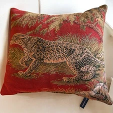 Ashford Court Leopard Cat Cheetah Safari Tapestry Throw Pillow 16x14 Red Decor-
