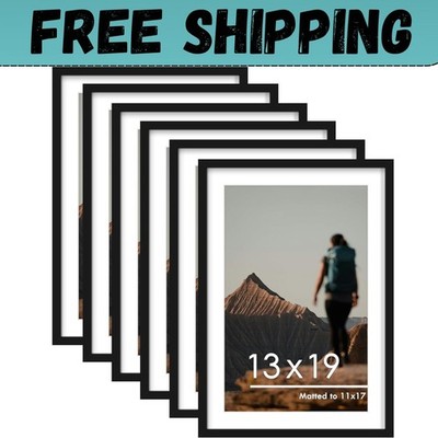 13X19 Picture Frame Set of 6, Display Pictures 11 X 17 with Mat or 13 X 19 witho