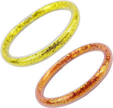 2PCS Glitter Jelly Bangle Bracelet for Women Glitter Filled Jelly Silicone Brace