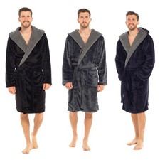 Hommes Flanelle Polaire Robe de Chambre à Capuche Doublé Sherpa Avec Belt &