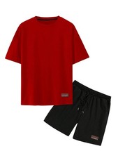 Men's 2 Piece Casual Sets Crewneck Short Sleeve Top and Shorts Set Oversized ...