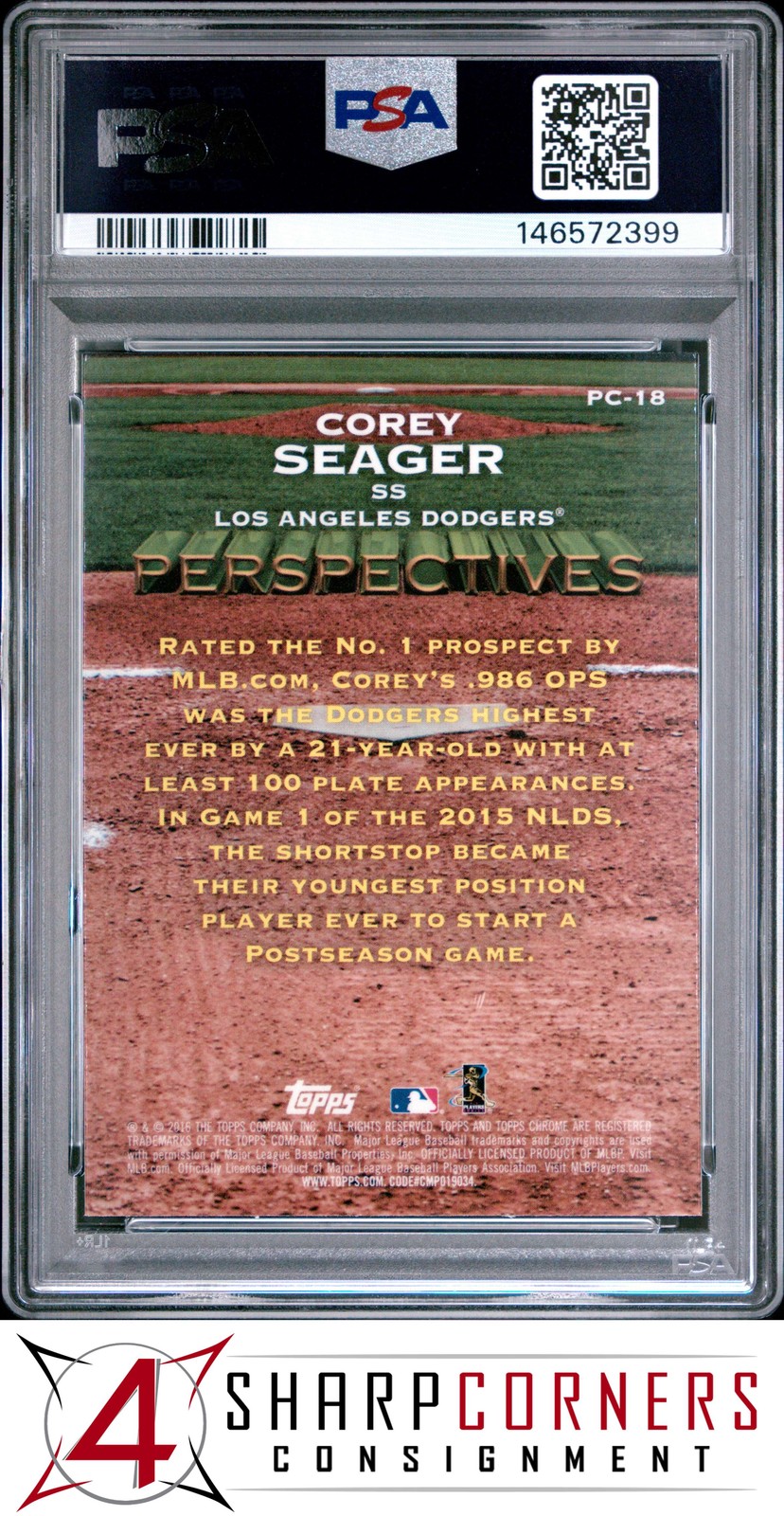 2016 TOPPS CHROME PERSPECTIVES #PC-18 COREY SEAGER RC DODGERS PSA 10 view 2