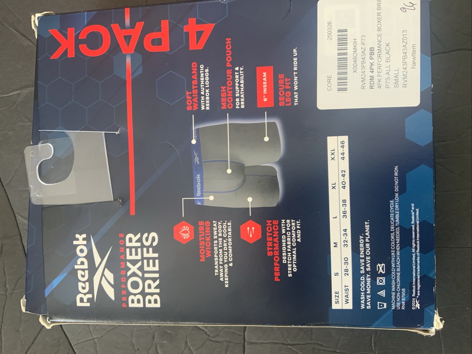 REEBOK PERFORMANCE BOXER BRIEFS - 6" INSEAM - MOISTURE WICKING, 4Pack Sm Black thumbnail 3