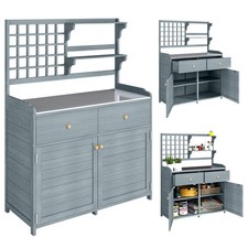 Pflanztisch mit Unterschrank aus Holz Gartenschrank mit verzinkter Arbeitsplatte