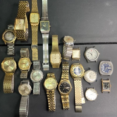 19PC VTG WATCH LOT REPAIR PARTS SEIKO BULOVA HAMILTON CITIZEN GRUEN