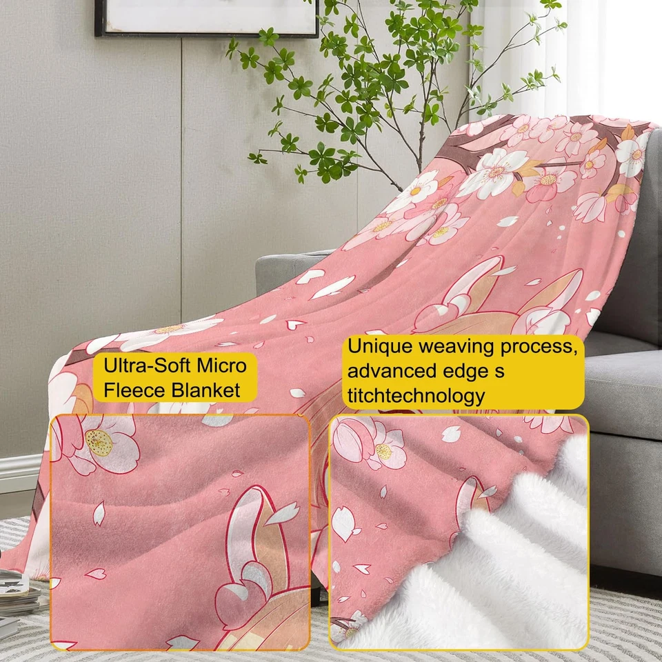 Flor de cerezo y linda manta de franela para niña de anime, rosa floral suave blanco claro... Foto 3 de 4