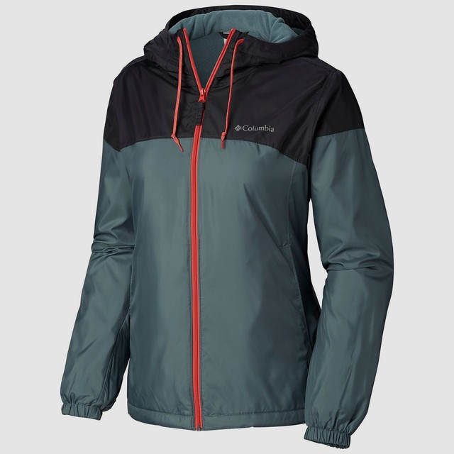 480 Columbia Women's Black Green Fleece Lined Hooded Windbreaker Jacket Size L eBay