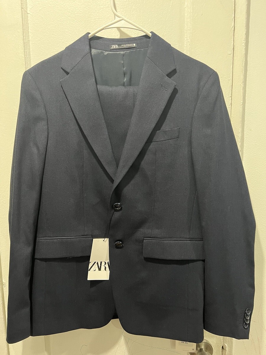 Zara Man Blue Textured Suit Piece 36/30 NWT Slim Fit Wool Blend