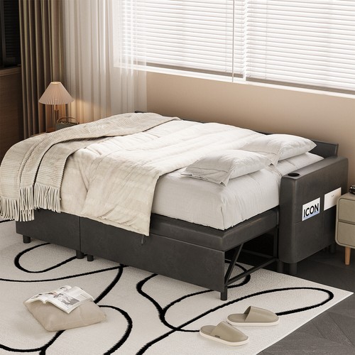 3 in 1 Pull Out Sofa Bed Sleeper Sofa with Storage Chair Sectional L Shape Couch - Picture 12 of 89