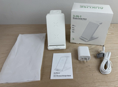 AUKUSE K6 White Compact Design Wireless 3 In 1 Charging Stand With Manual NEW