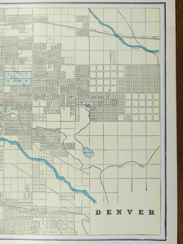 Mapa DENVER COLORADO de colección 1899 14"x11" antiguo original PROSPECT WHITTIER Foto 3 de 4