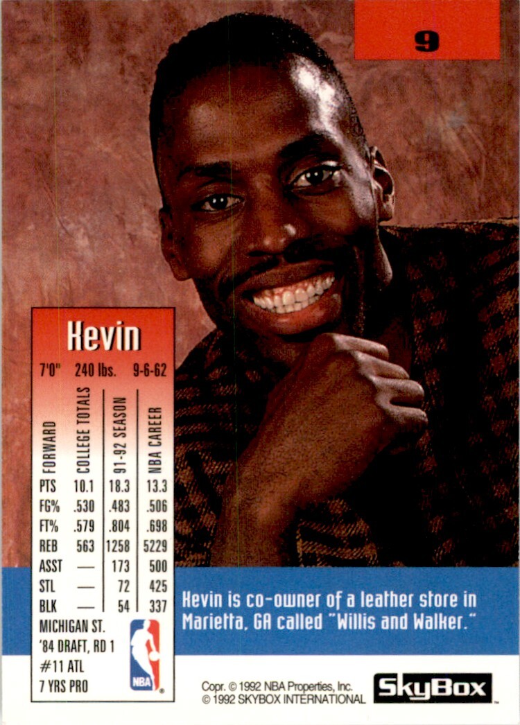 1992-93 SkyBox Kevin Willis Atlanta Hawks #9 | eBay