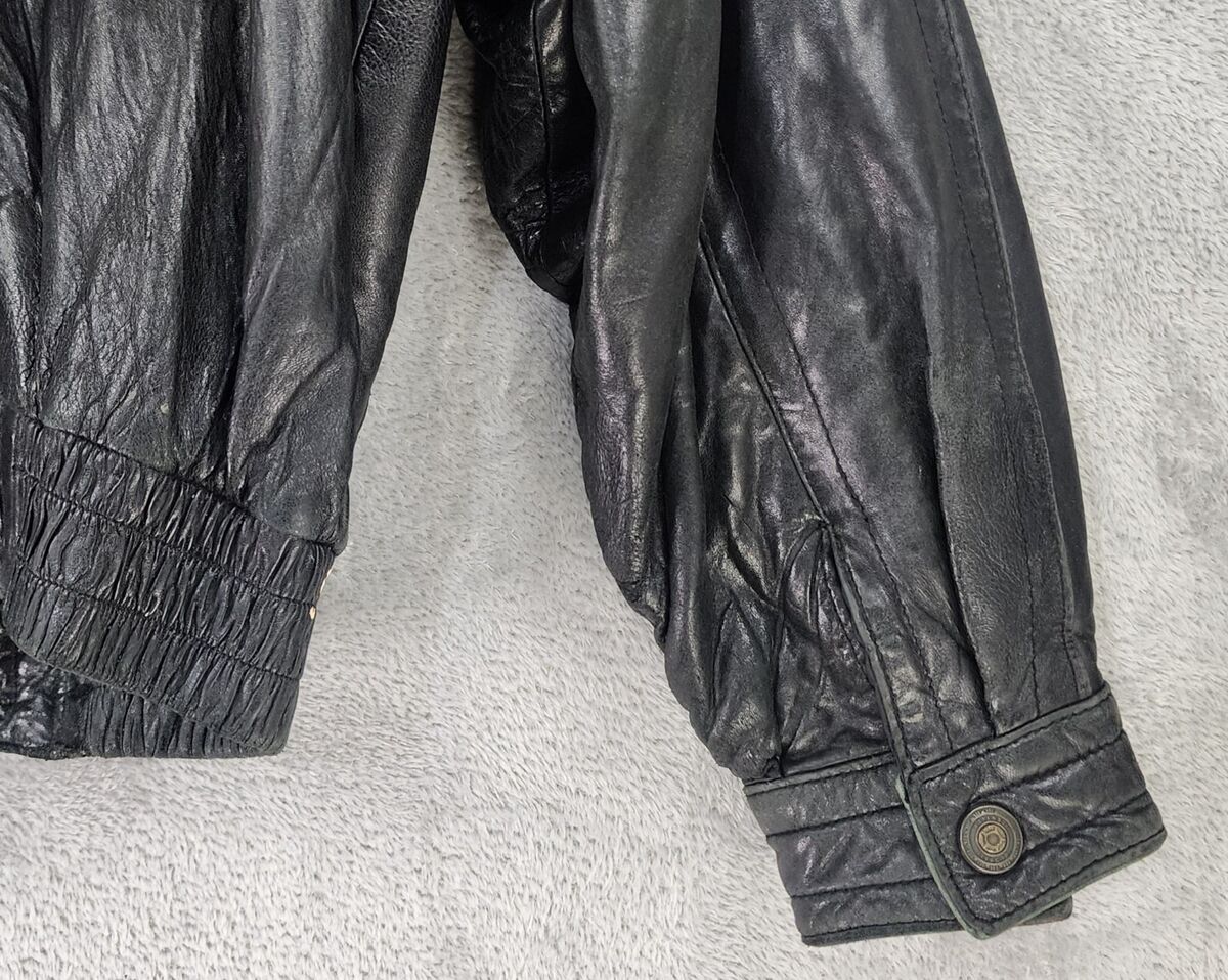 MAXWEAR Leather Jacket Mens 38R Black Green Trim Full Zip MAXWEAR Leather Jacket Mens 38R Black Green Trim Full Zip