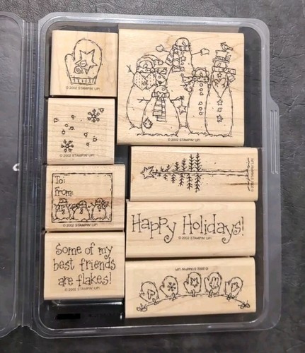 Stampin' Up Wood Mount Set ~ Flaky Friends Winter Set of 8 Stampers Christmas
