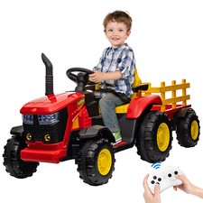 Kids Electric Ride On Tractor With Trailer 12v Battery Powered Electric Car Toy