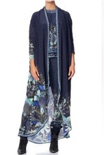 CAMILLA NATURES NECTAR NAVY BLUE FLORAL SILK BOHO MAXI DUSTER JACKET ROBE S/M