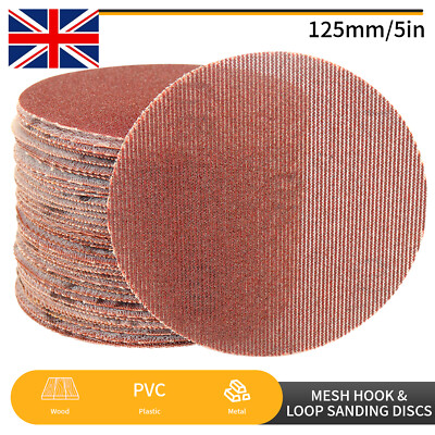 AB Tools 125mm Hook And Loop Sanding Discs - 8 Hole Dust Extraction - Aluminium Oxide - Mixed Grit Packs Available
