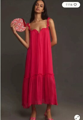 NWT $188 Anthropologie Hot Pink Chiffon Shift Midi Dress Shopbop Revolve  Saks L | eBay