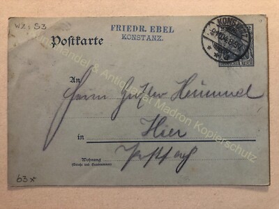 Postkarte 1904, Friedrich Ebel Konstanz Ganzsachen Wasserzeichen