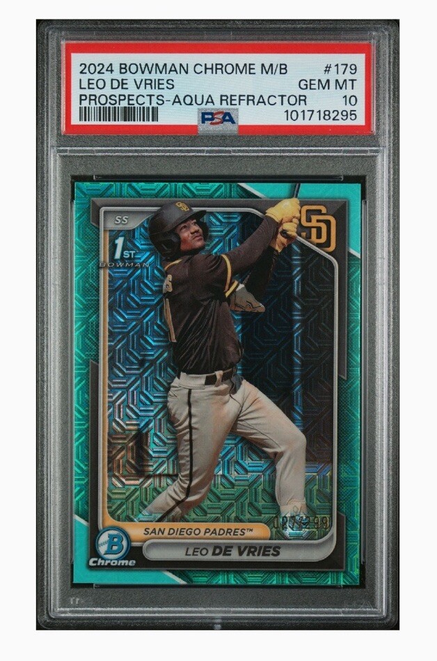 Leo De Vries 2024 Bowman Chrome Mega 1st Aqua Mojo Refractor #/299 PSA 10 POP 1