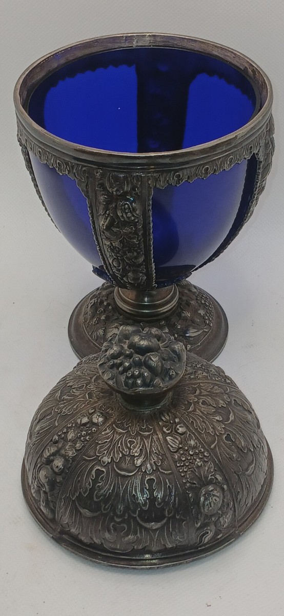 BLUE BLOOD　ジェニングス　763 Jennings Brothers Chalice Vessel With Cobalt Blue Glass Insert And