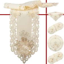 Christmas Tablecloth Table runners Doily Placemats Cream Gold Candle Embroidery